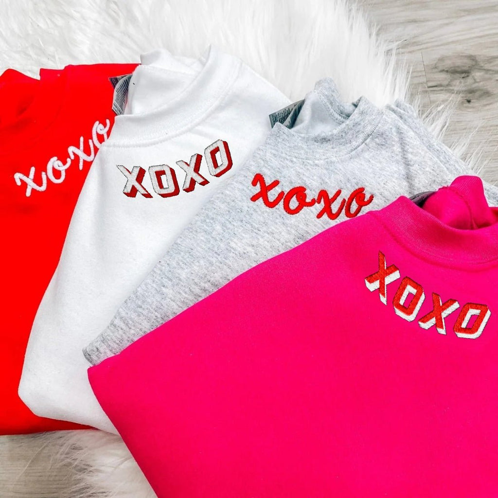 'XOXO Kisses' Embroidered Collar Wrap Sweatshirt