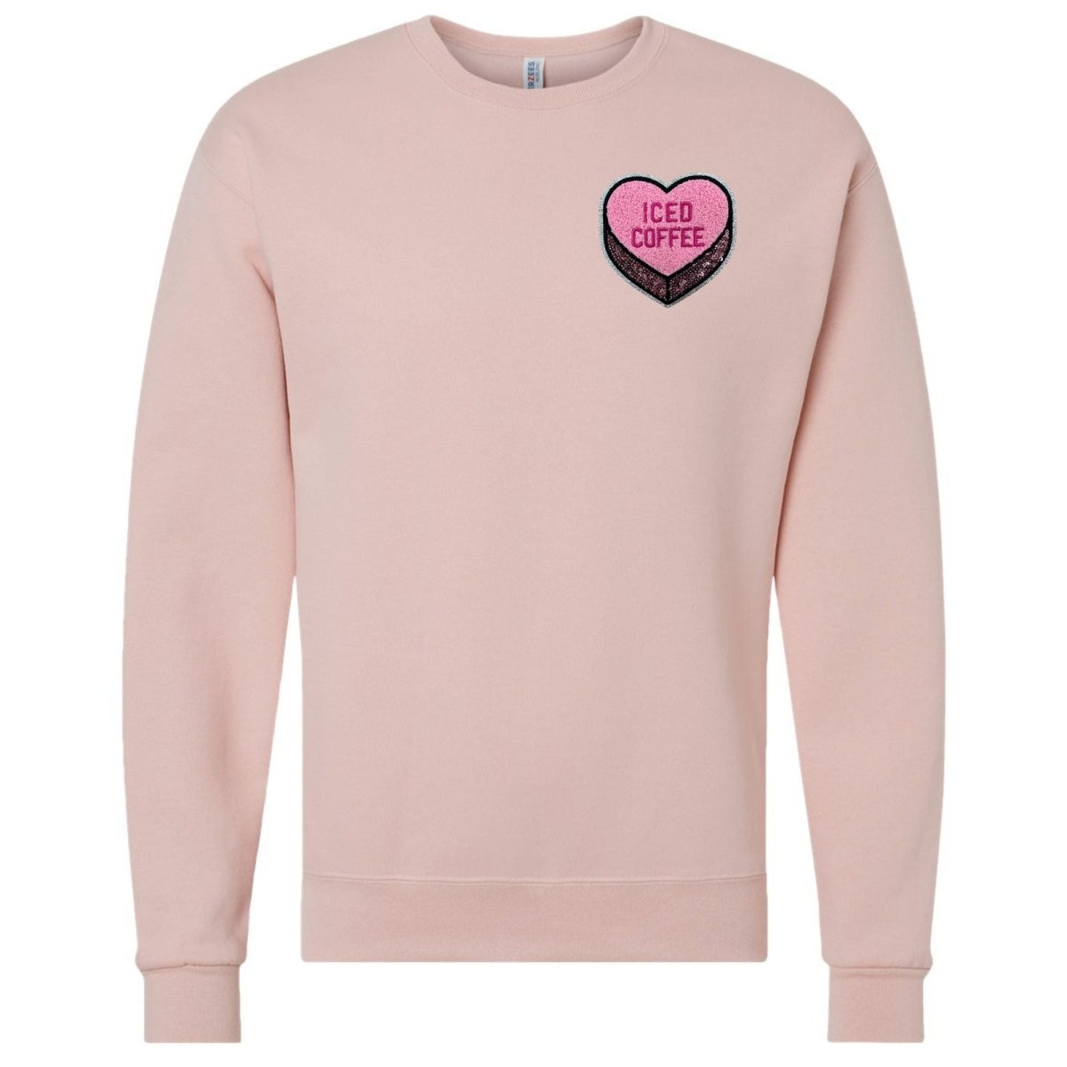 'Iced Coffee Candy Heart' Letter Patch Crewneck Sweatshirt
