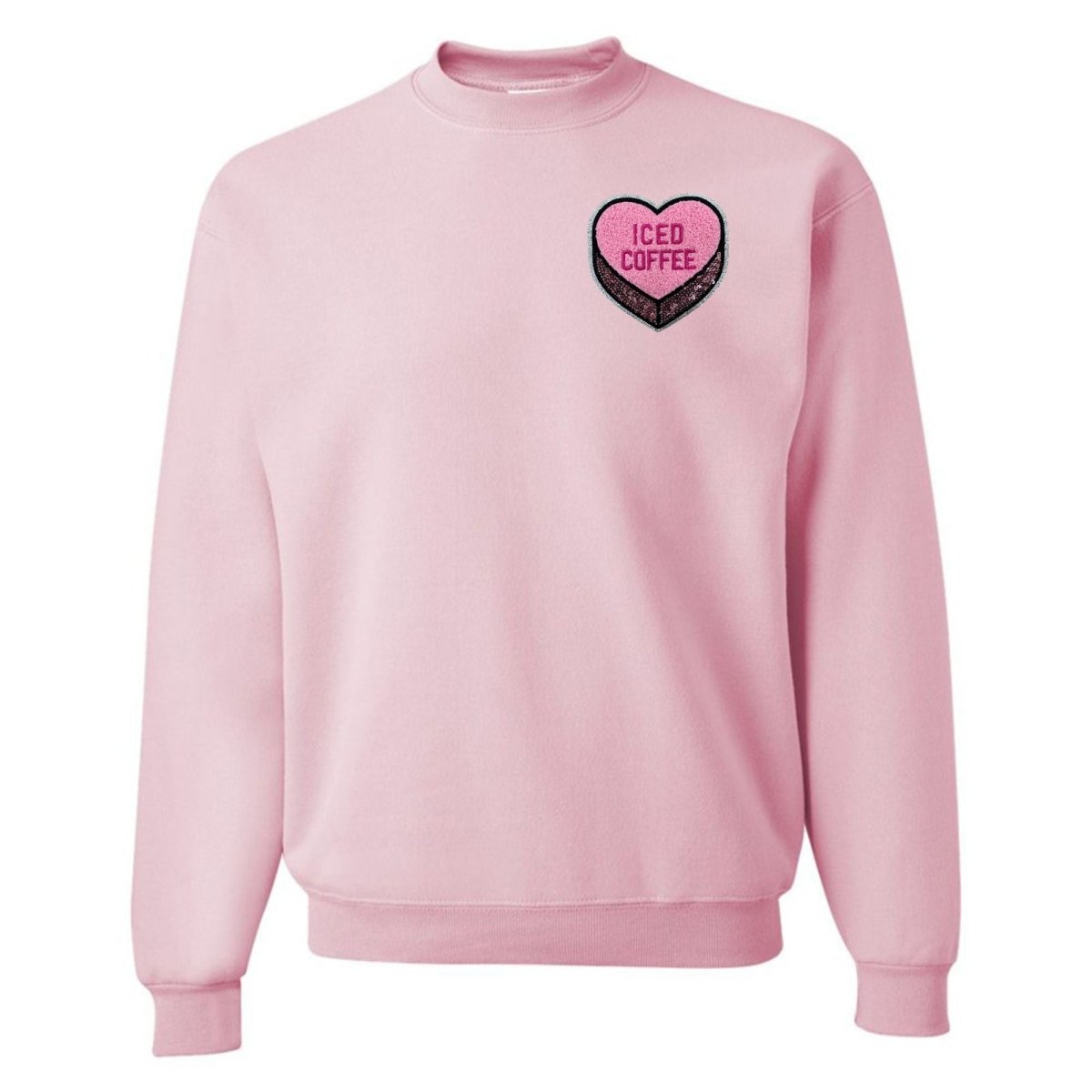 'Iced Coffee Candy Heart' Letter Patch Crewneck Sweatshirt