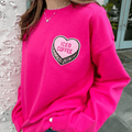 'Iced Coffee Candy Heart' Letter Patch Crewneck Sweatshirt