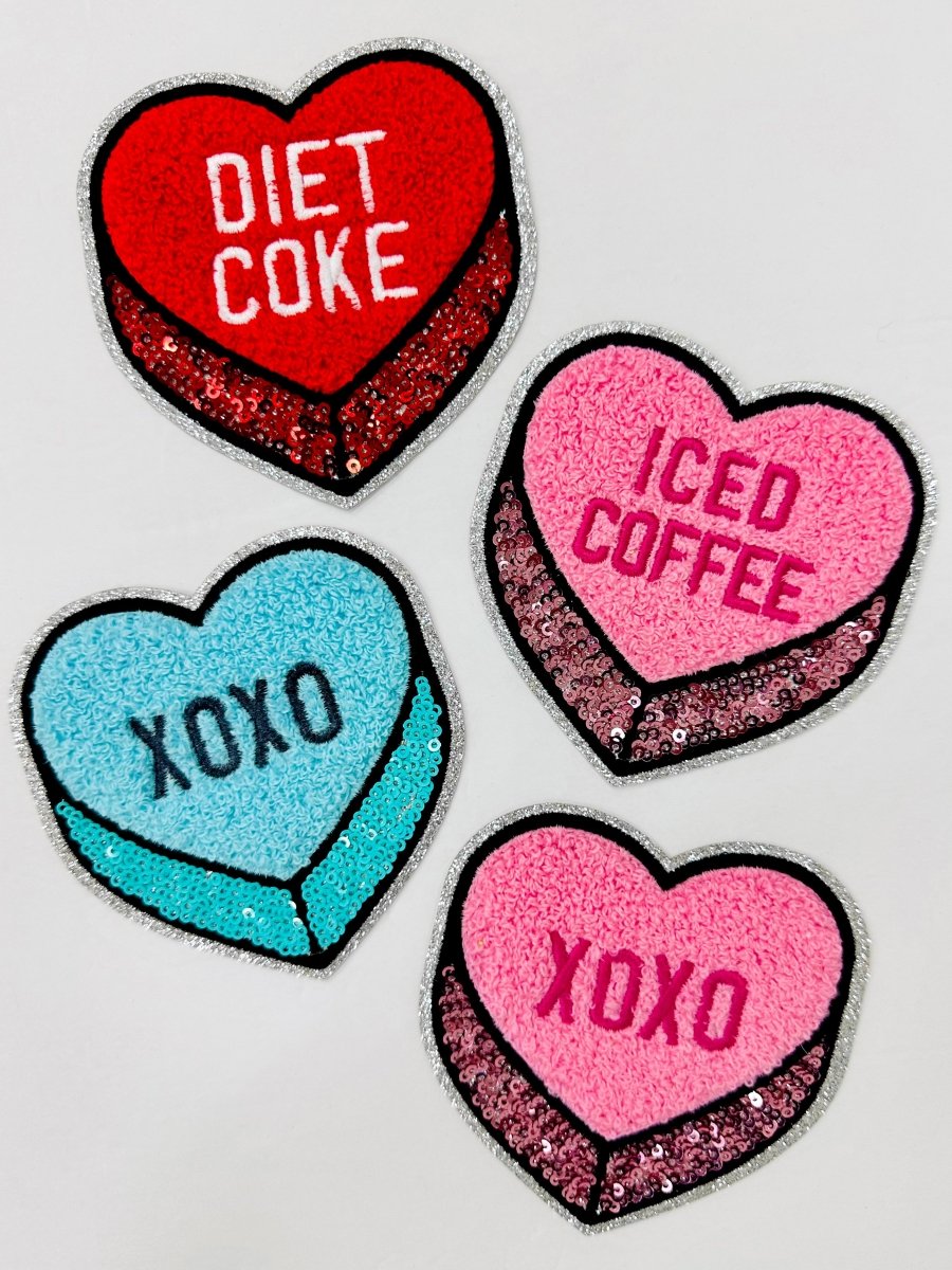 'Iced Coffee Candy Heart' Letter Patch Crewneck Sweatshirt