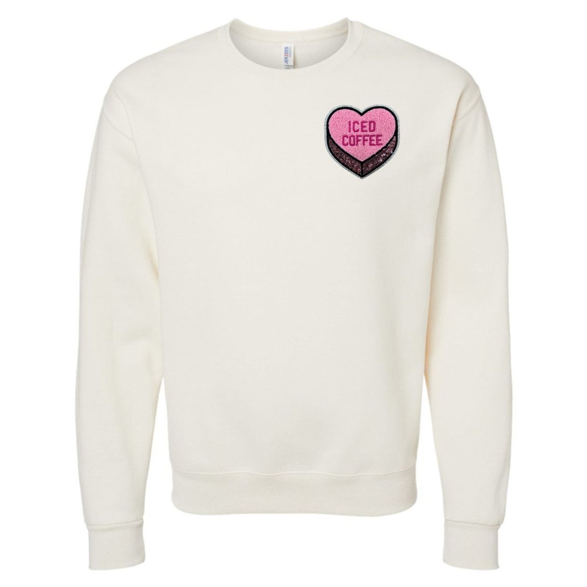 'Iced Coffee Candy Heart' Letter Patch Crewneck Sweatshirt