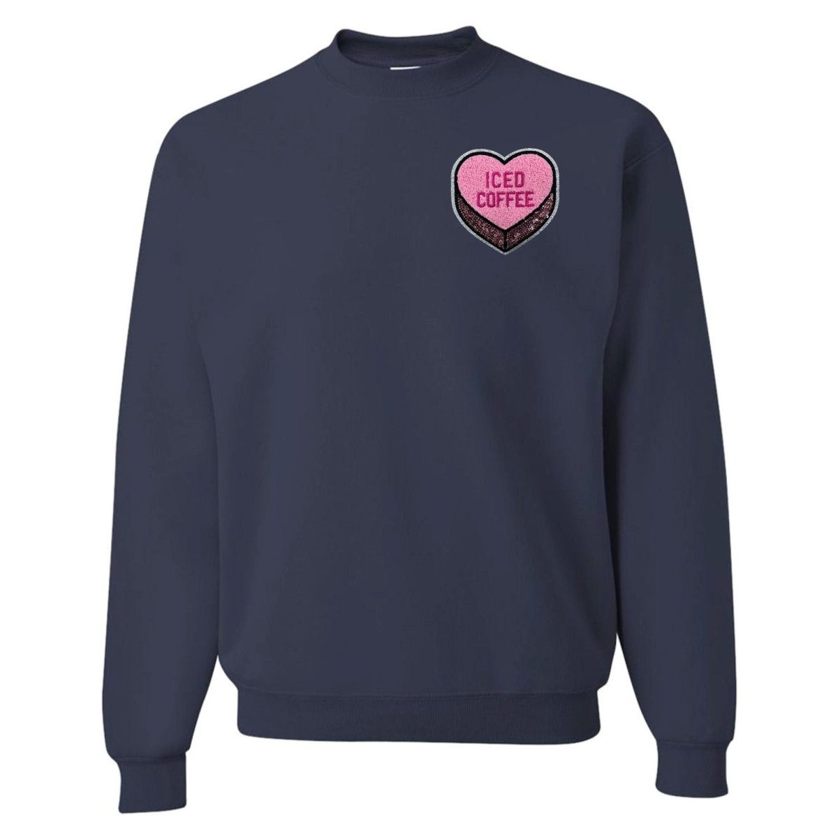 'Iced Coffee Candy Heart' Letter Patch Crewneck Sweatshirt