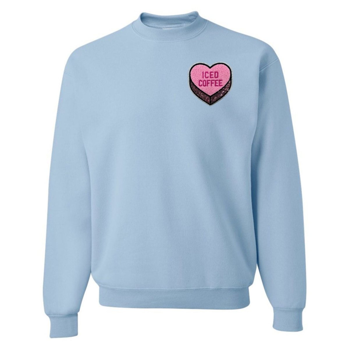 'Iced Coffee Candy Heart' Letter Patch Crewneck Sweatshirt