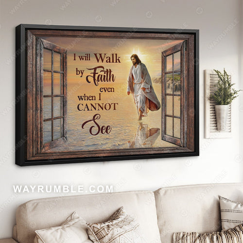 Beautiful beach, Walking with Jesus, I will walk by faith - Jesus Landscape Canvas Prints, Christian Wall Art