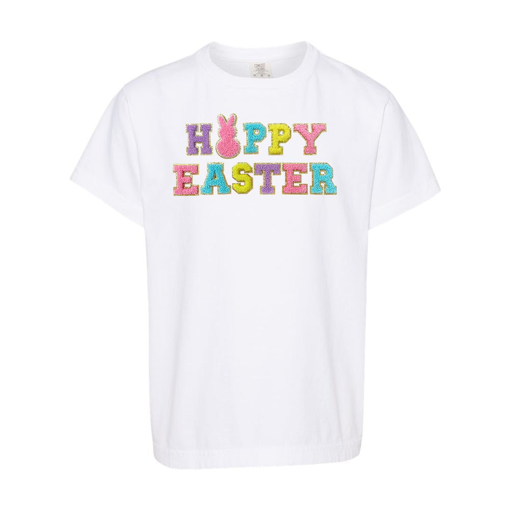Kids Happy Easter Letter Patch Comfort Colors T-Shirt