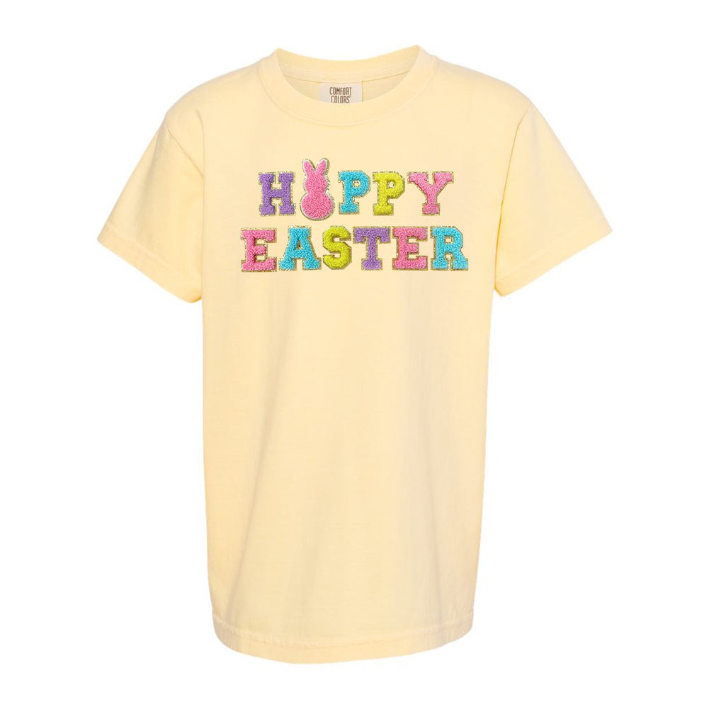 Kids Happy Easter Letter Patch Comfort Colors T-Shirt