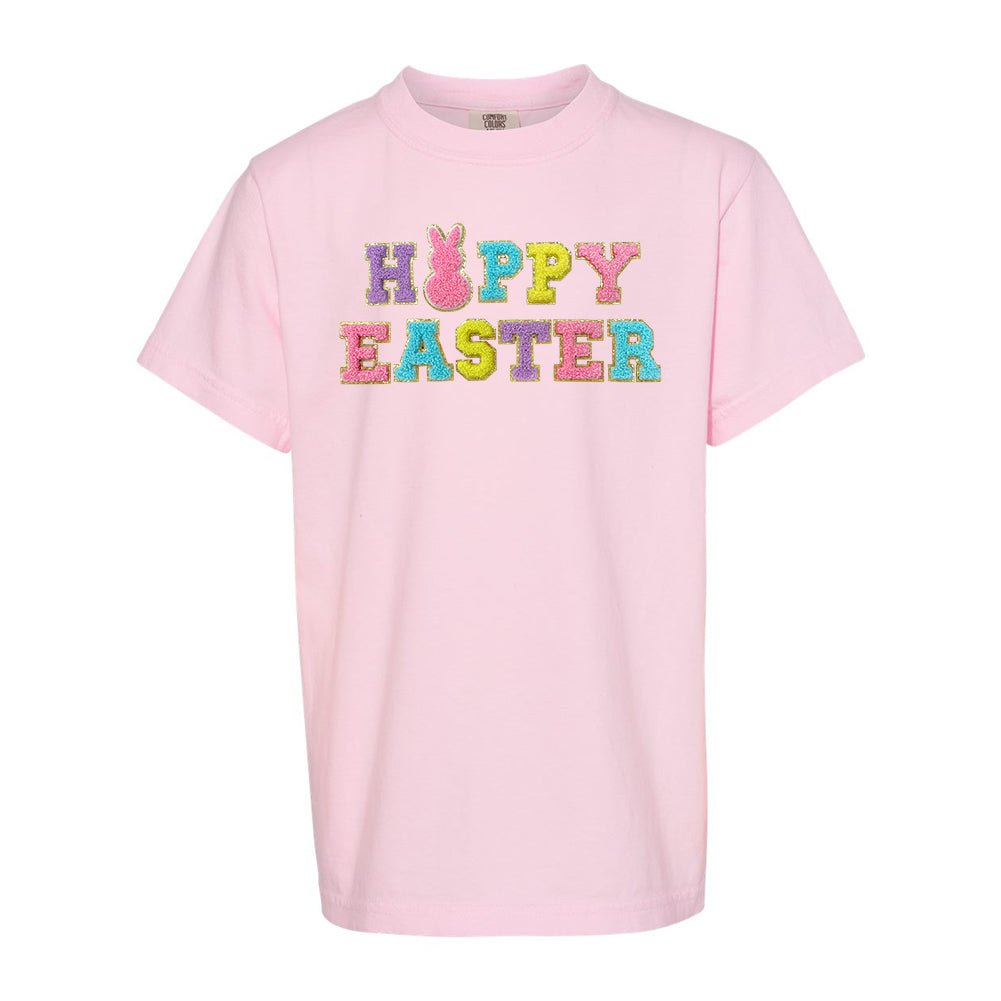 Kids Happy Easter Letter Patch Comfort Colors T-Shirt