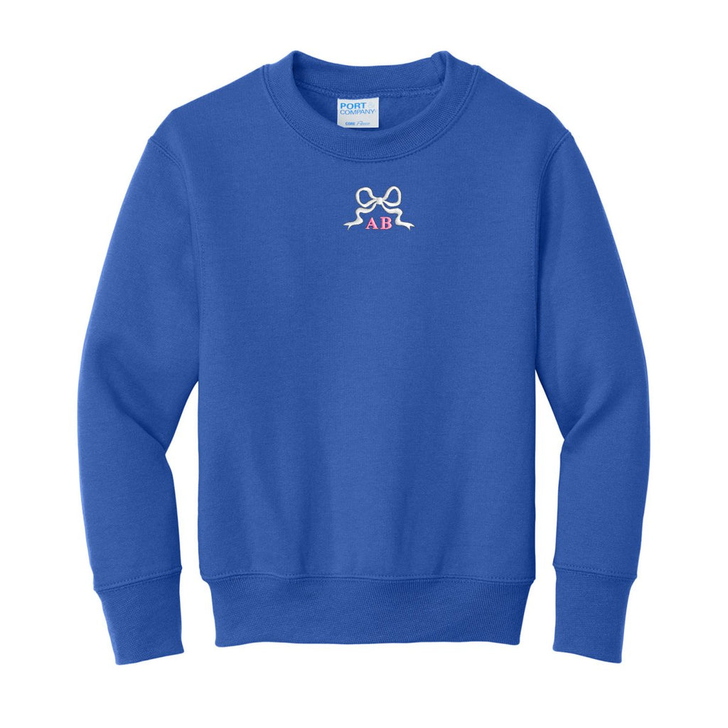 Kids Initialed 'Tiny Bow' Crewneck Sweatshirt