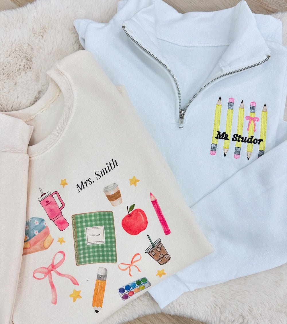 Make It Yours™ 'Bow & Pencil' Quarter Zip Sweatshirt