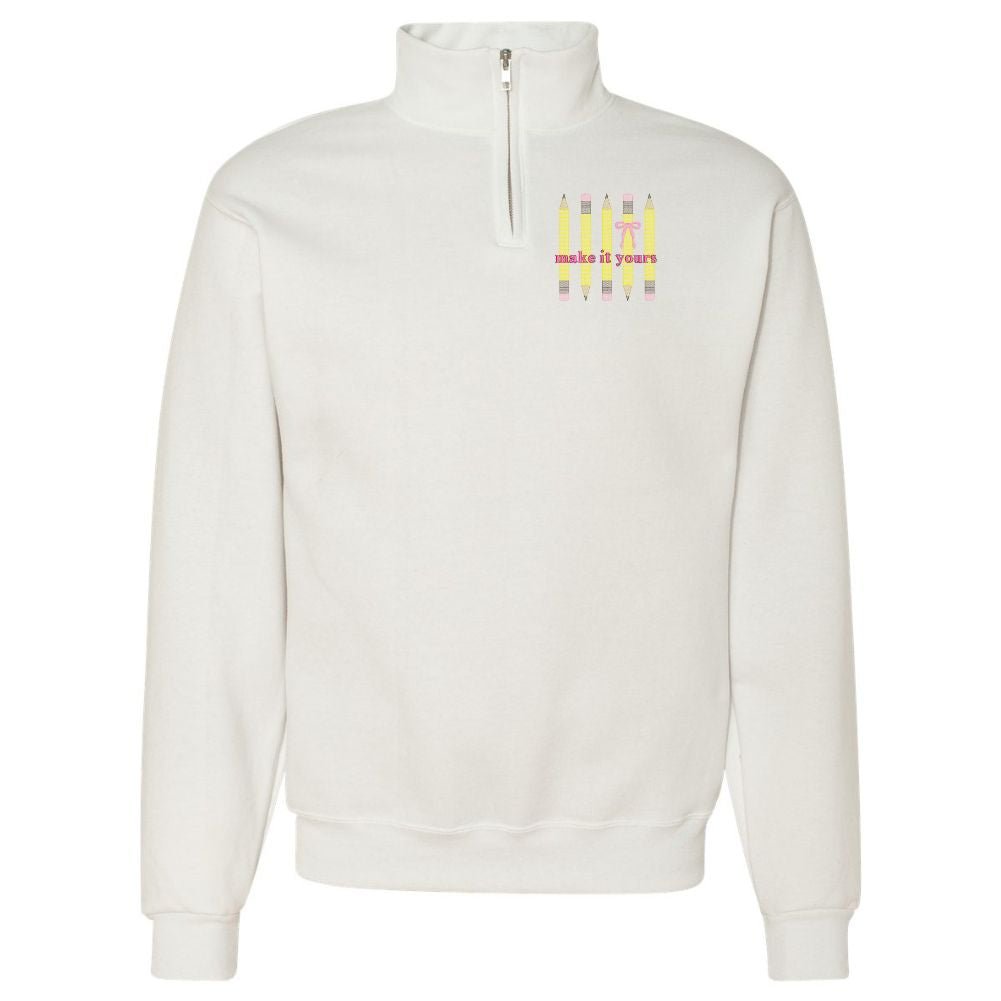 Make It Yours™ 'Bow & Pencil' Quarter Zip Sweatshirt