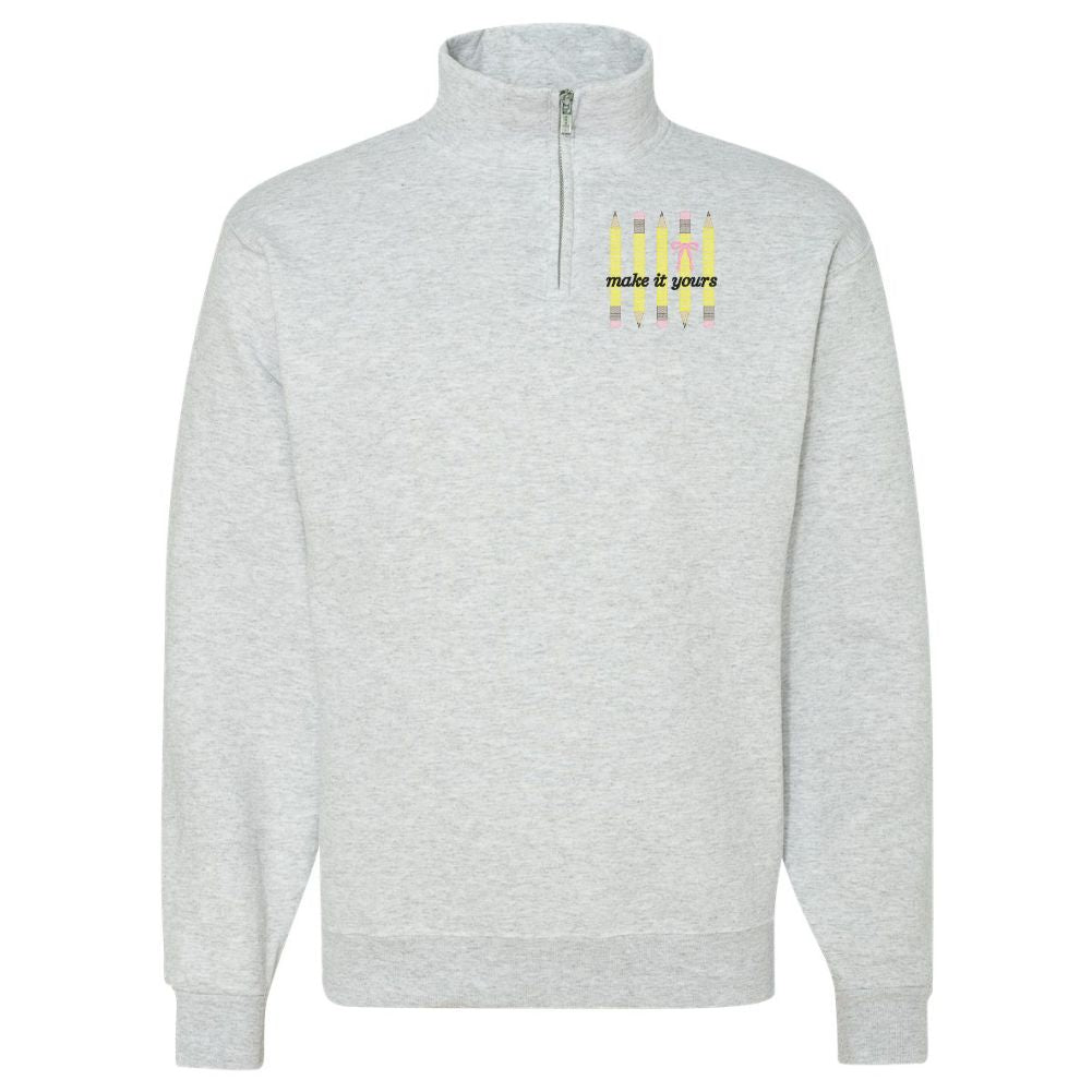 Make It Yours™ 'Bow & Pencil' Quarter Zip Sweatshirt