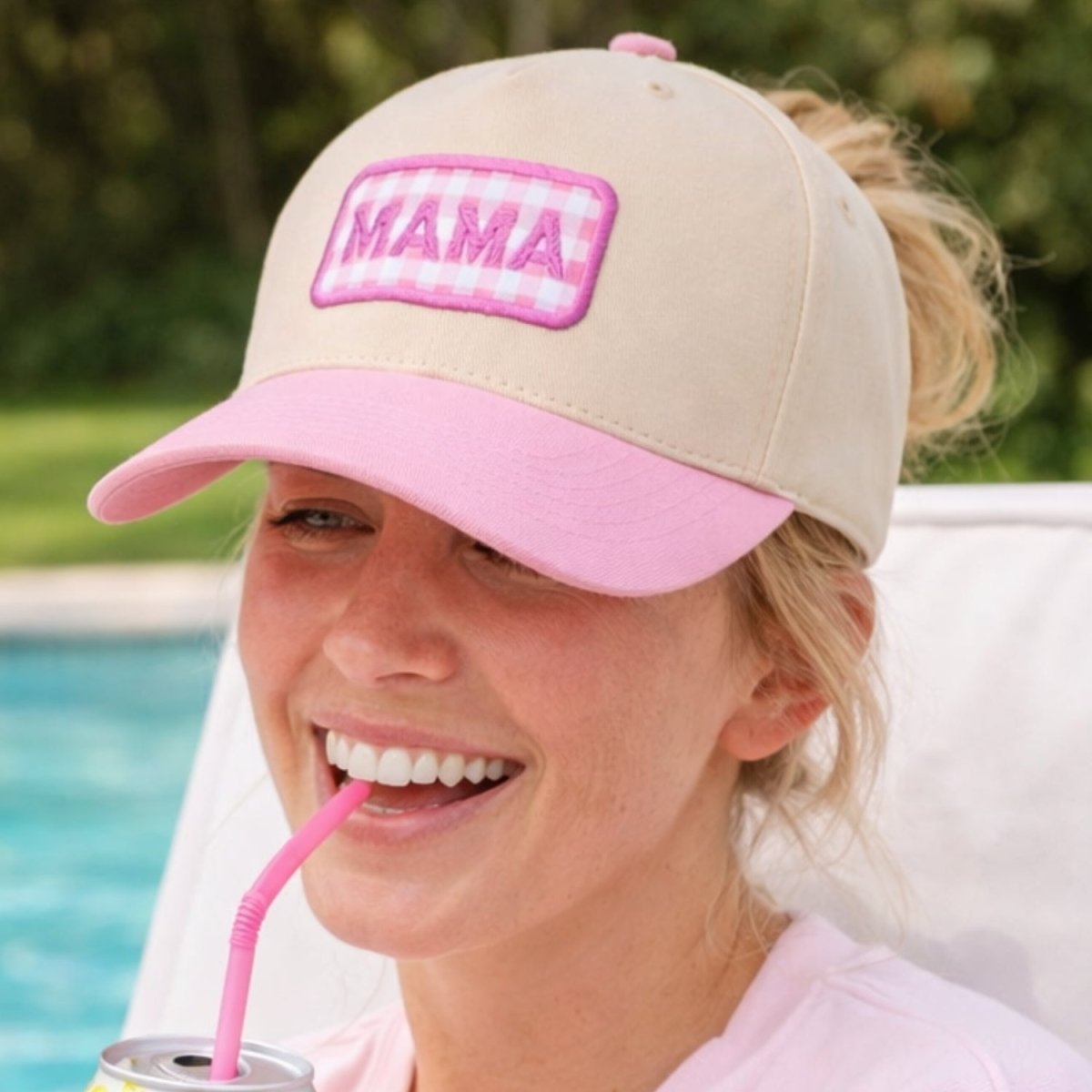 'Mama Gingham Patch' Snapback Trucker Hat