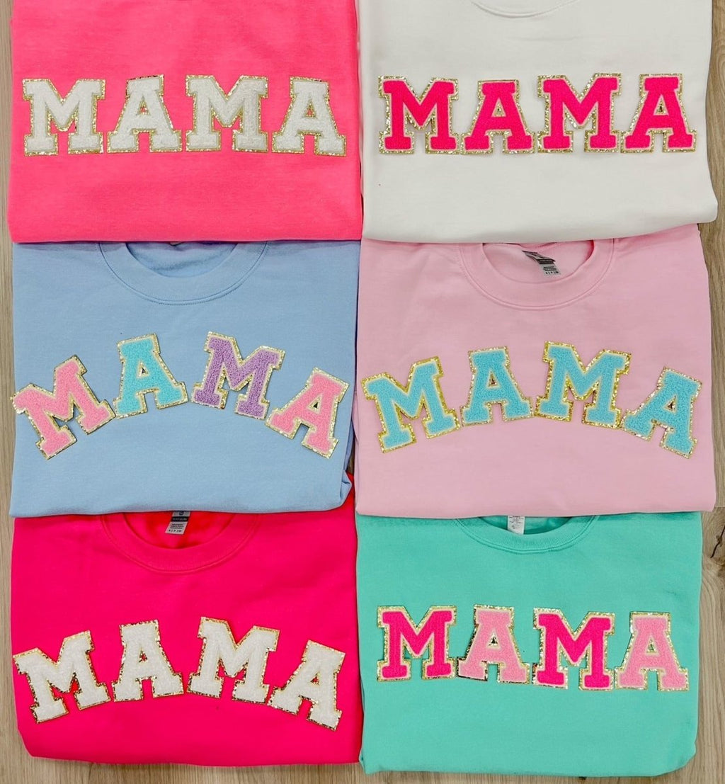Mama/Mom Letter Patch Crewneck Sweatshirt
