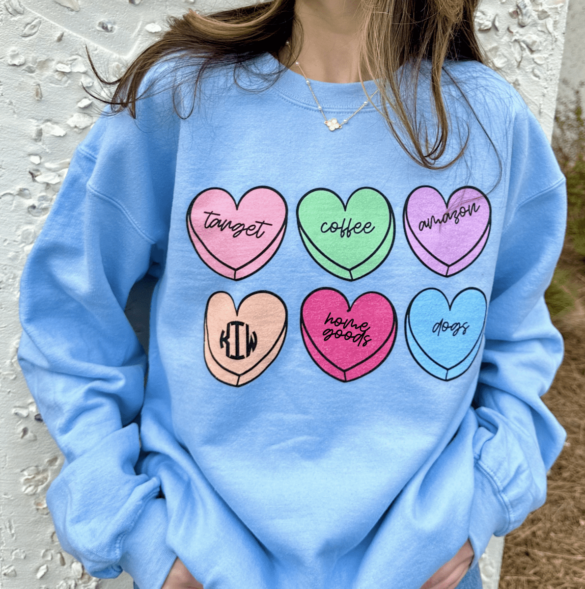 Monogrammed 'Basic Girl Candy Hearts' Crewneck Sweatshirt