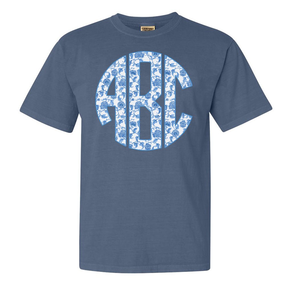 Monogrammed 'Blue & White Chinoiserie' Big Print T-Shirt