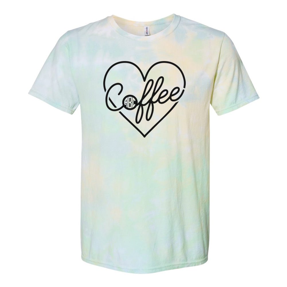 Monogrammed 'Coffee Heart' Tie Dye T-Shirt