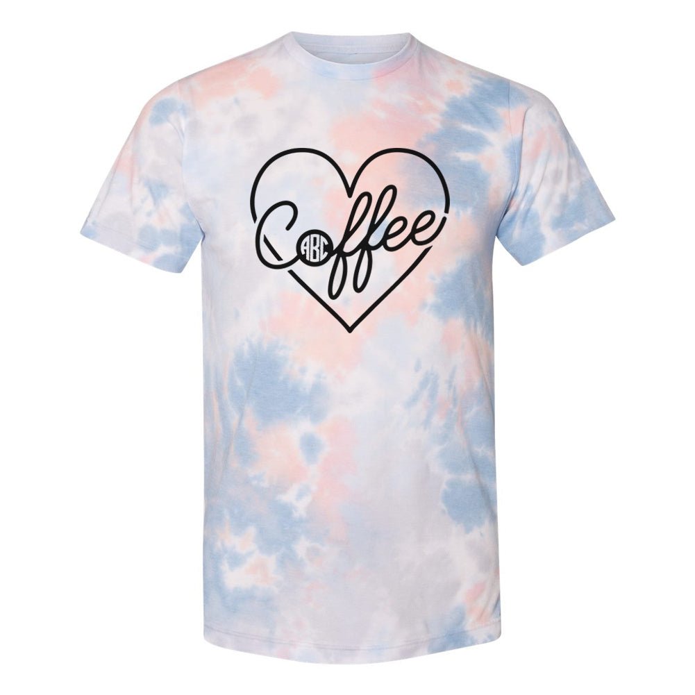 Monogrammed 'Coffee Heart' Tie Dye T-Shirt