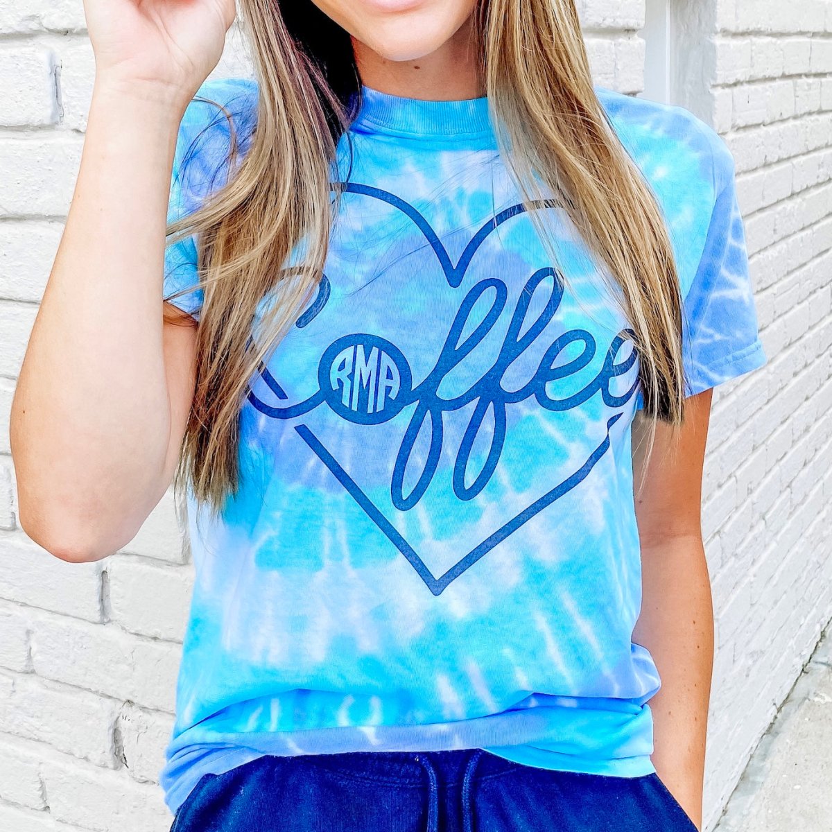 Monogrammed 'Coffee Heart' Tie Dye T-Shirt