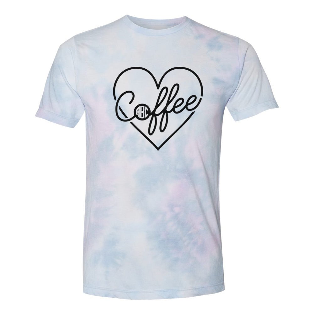 Monogrammed 'Coffee Heart' Tie Dye T-Shirt