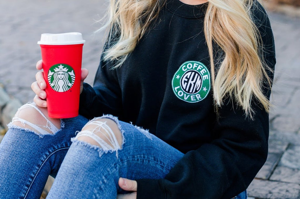 Monogrammed Coffee Lover Crewneck Sweatshirt