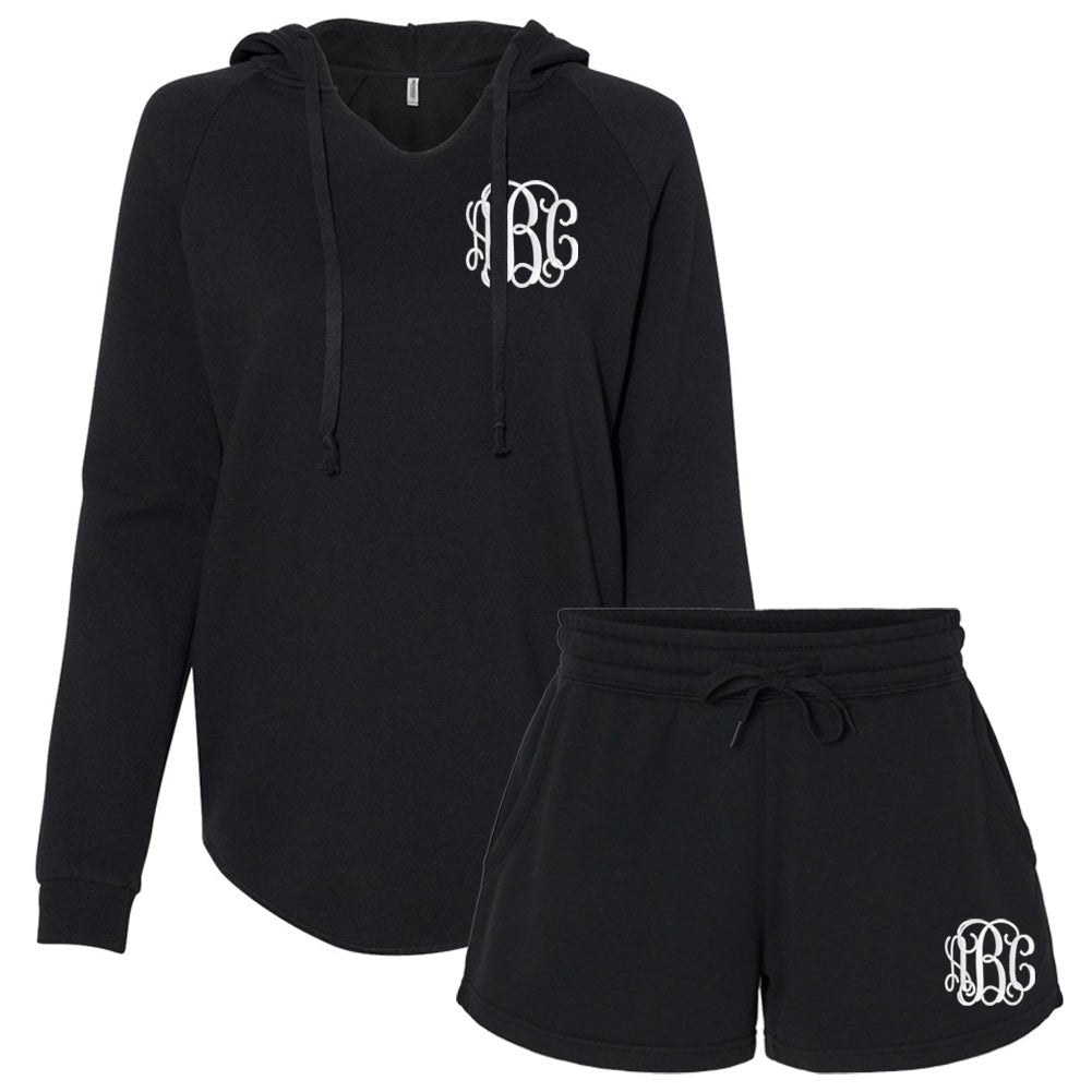 Monogrammed Wave Wash Hoodie & Shorts Set