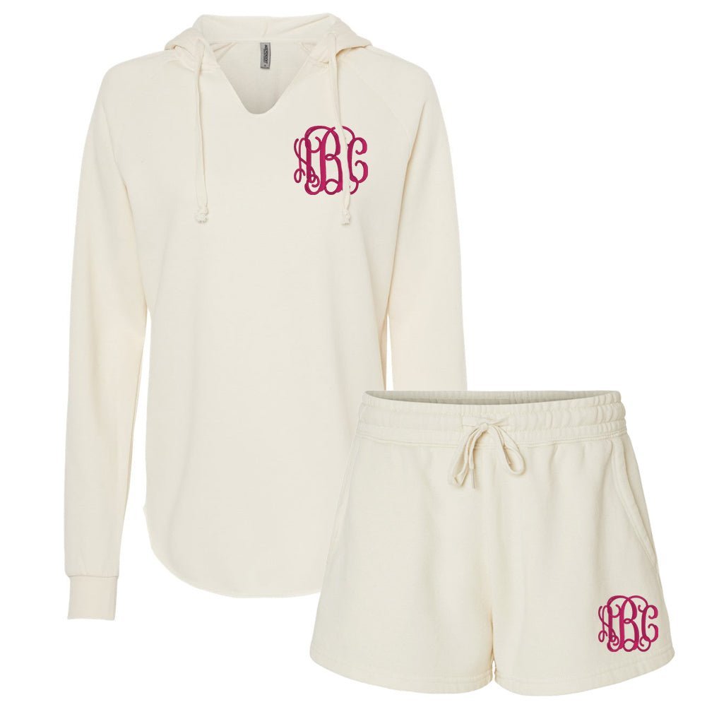 Monogrammed Wave Wash Hoodie & Shorts Set