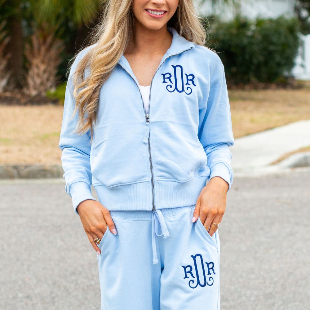 Monogrammed Full Zip & Wide Leg Pants Cloud Set