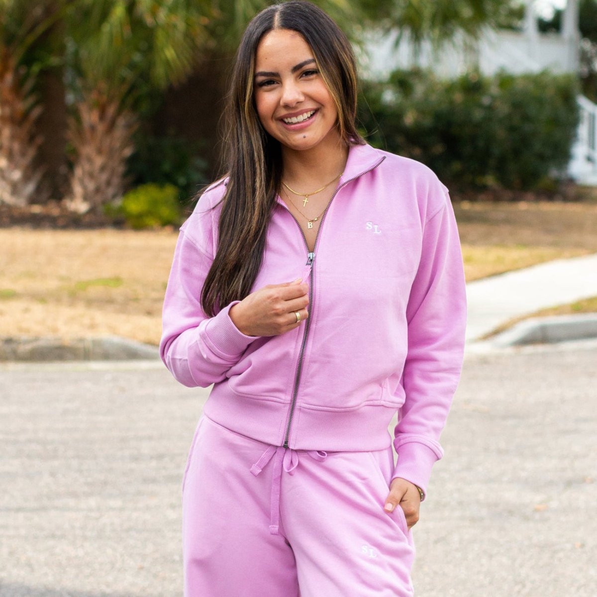 Monogrammed Full Zip & Wide Leg Pants Cloud Set