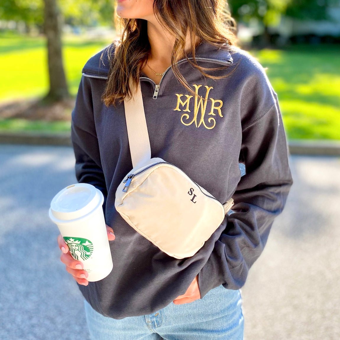 Monogrammed Quarter Zip Sweatshirt