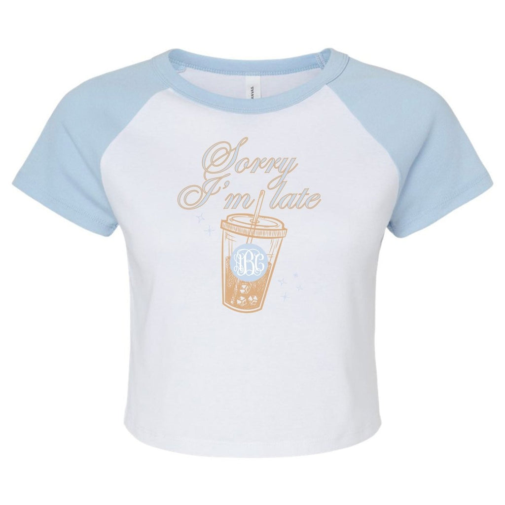 Monogrammed 'Sorry I'm Late' Raglan Baby Tee
