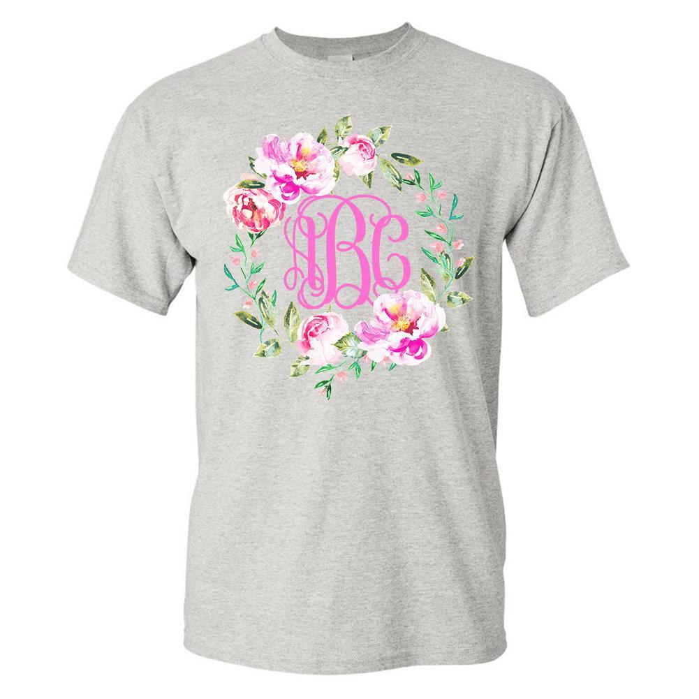 Monogrammed 'Spring Flowers' Basic T-Shirt