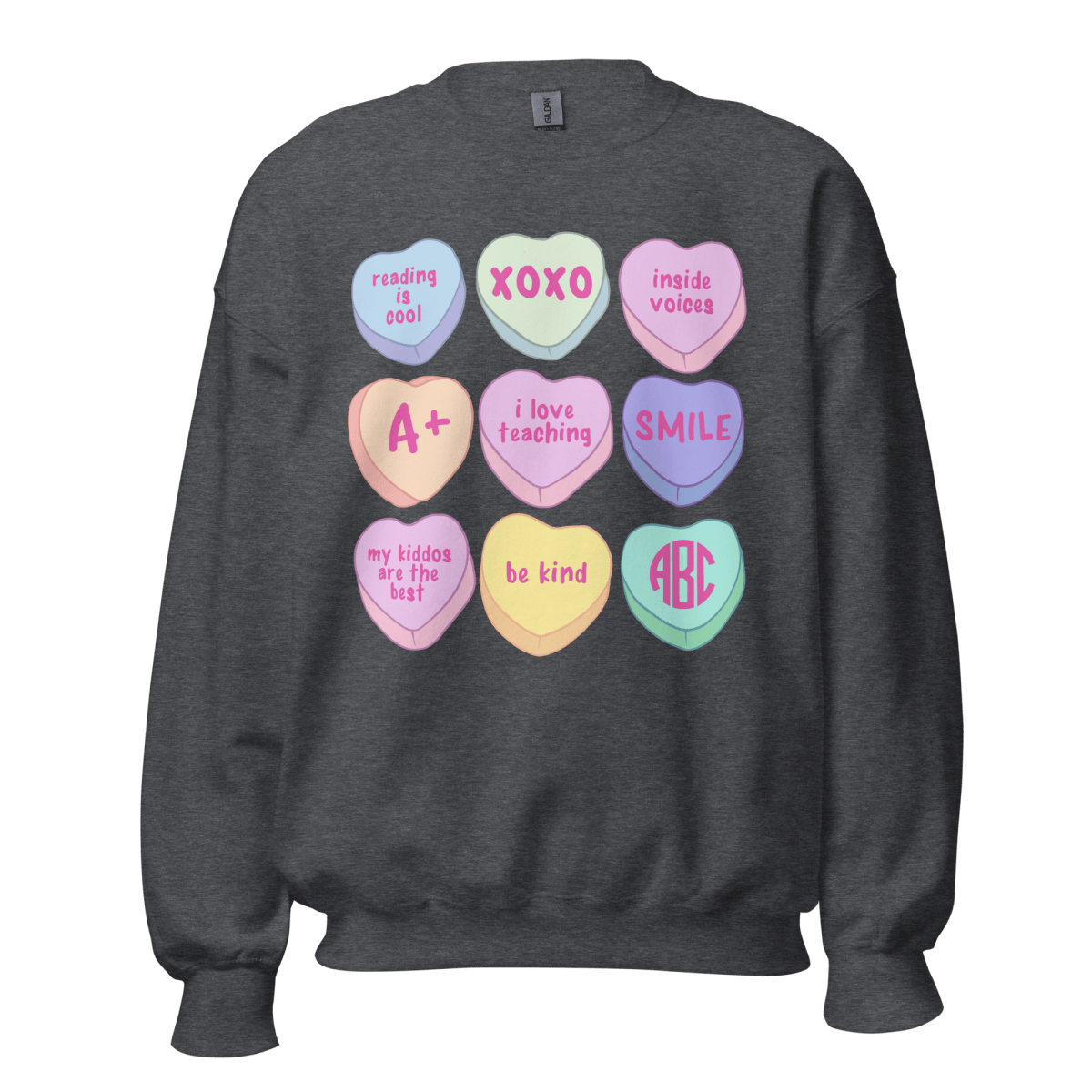 Monogrammed 'Teacher Candy Hearts' Crewneck Sweatshirt