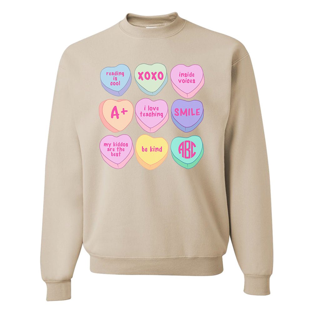 Monogrammed 'Teacher Candy Hearts' Crewneck Sweatshirt