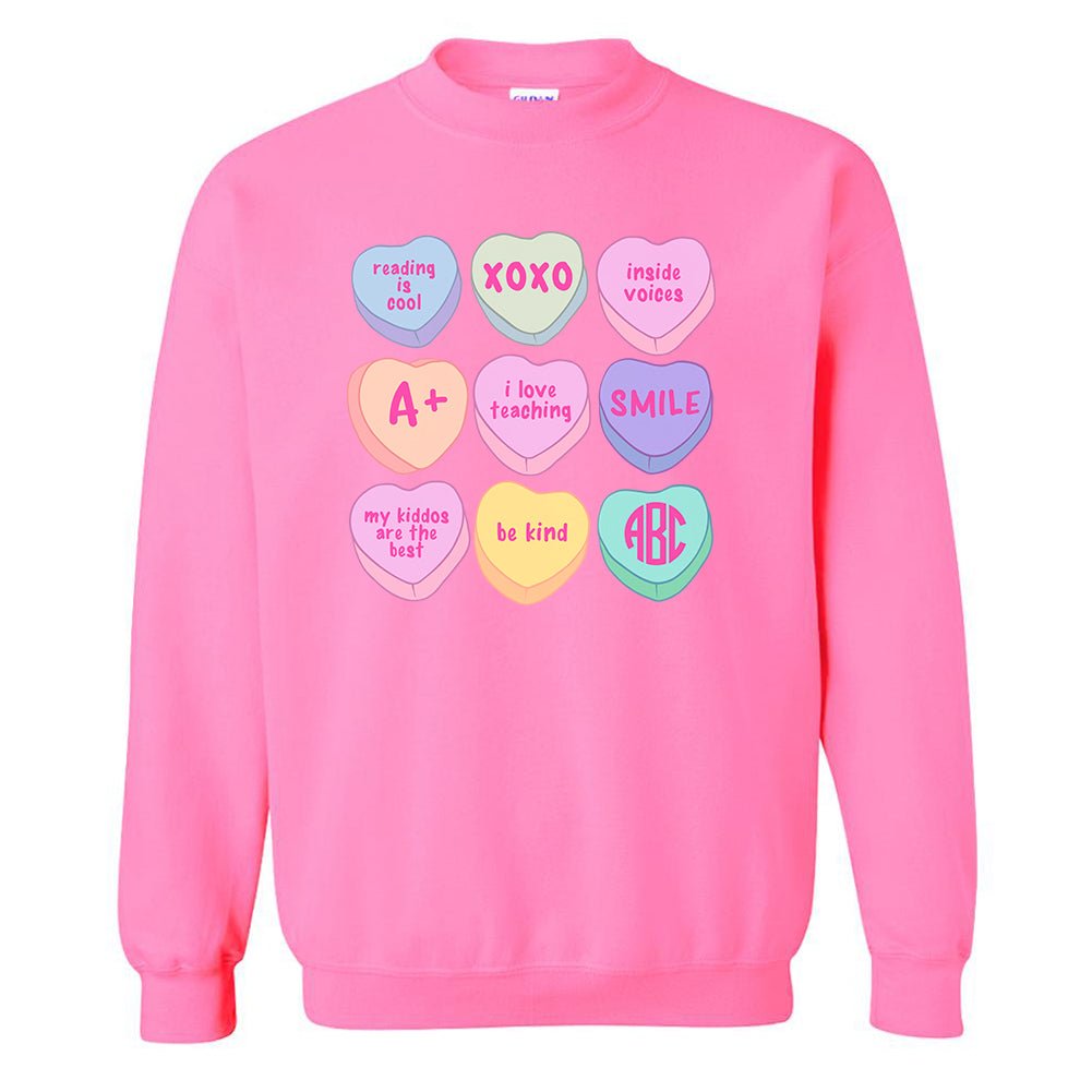 Monogrammed 'Teacher Candy Hearts' Crewneck Sweatshirt