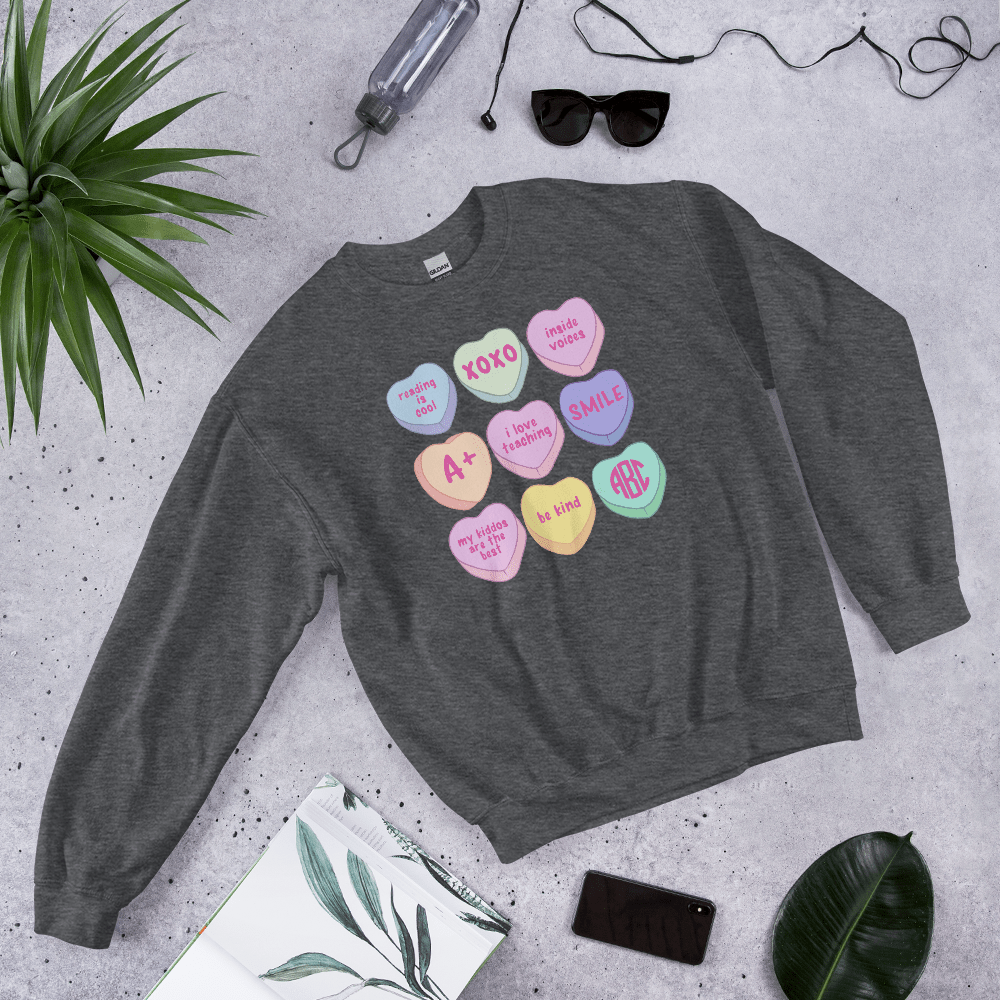 Monogrammed 'Teacher Candy Hearts' Crewneck Sweatshirt