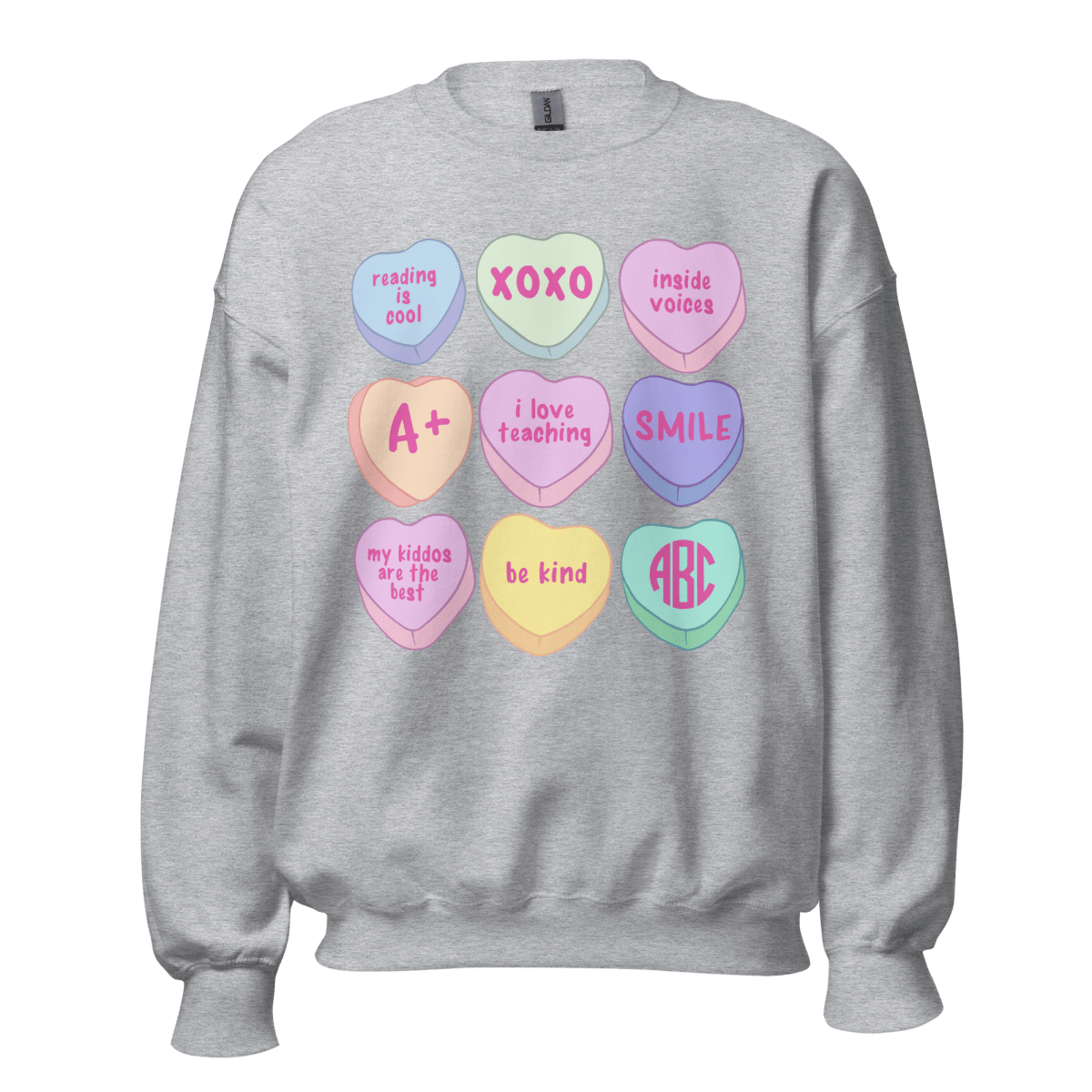Monogrammed 'Teacher Candy Hearts' Crewneck Sweatshirt