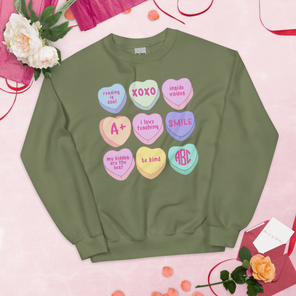 Monogrammed 'Teacher Candy Hearts' Crewneck Sweatshirt