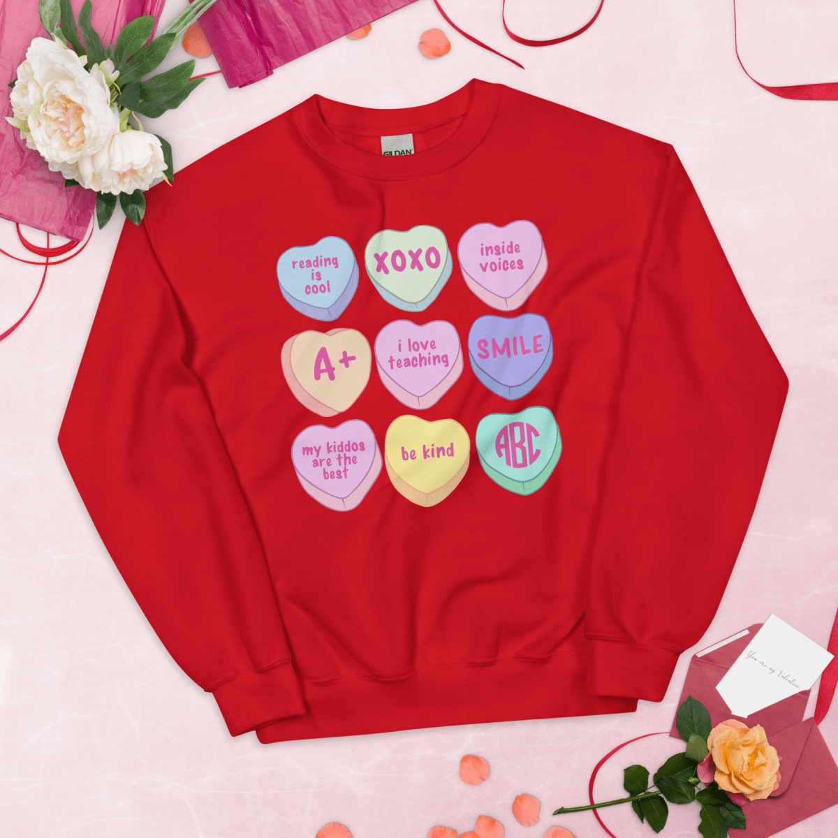 Monogrammed 'Teacher Candy Hearts' Crewneck Sweatshirt