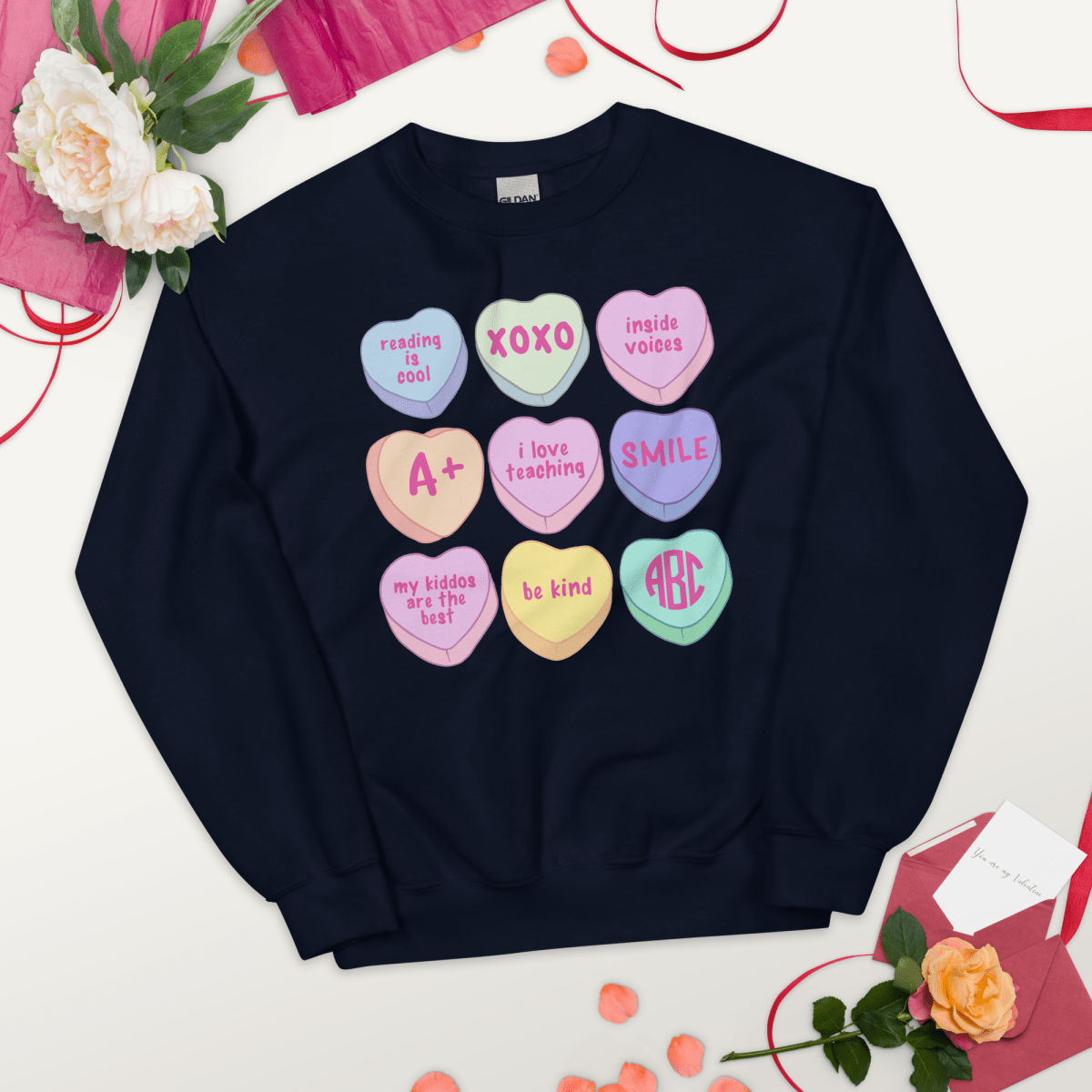 Monogrammed 'Teacher Candy Hearts' Crewneck Sweatshirt