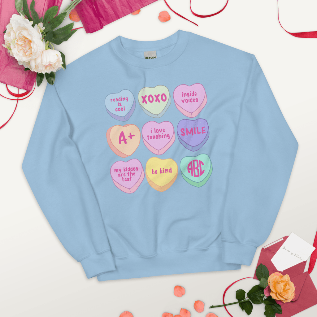 Monogrammed 'Teacher Candy Hearts' Crewneck Sweatshirt