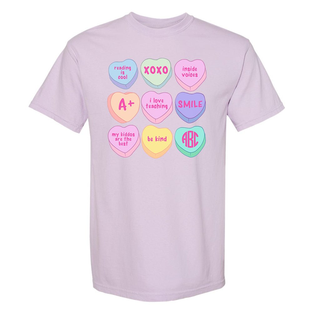 Monogrammed 'Teacher Candy Hearts' T-Shirt