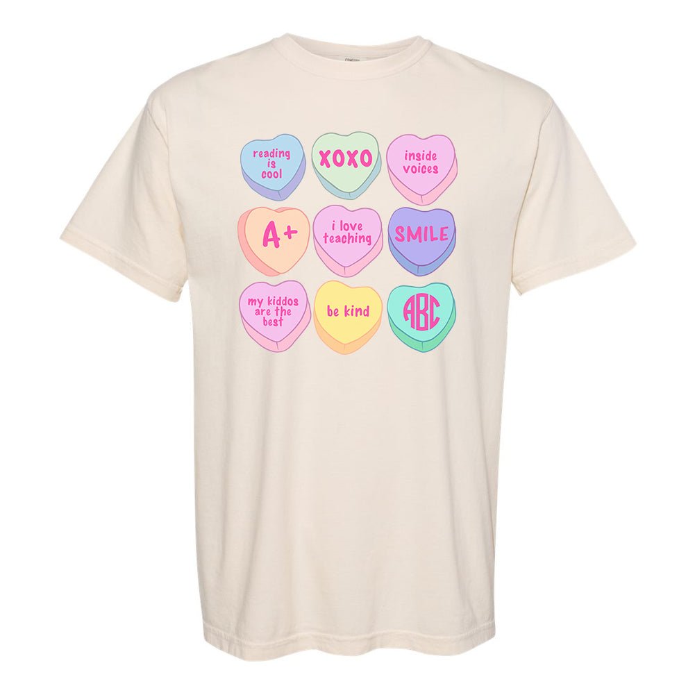 Monogrammed 'Teacher Candy Hearts' T-Shirt