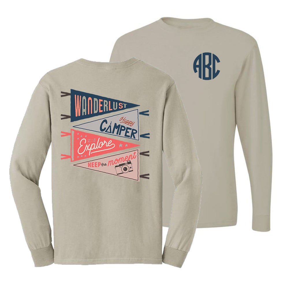Monogrammed 'Wanderlust' Front & Back Long Sleeve T-Shirt