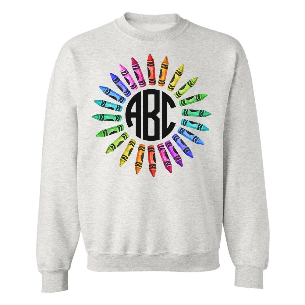 Monogrammed 'Watercolor Crayon Wreath' Crewneck Sweatshirt
