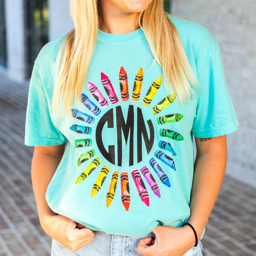 Monogrammed 'Watercolor Crayon Wreath' T-Shirt