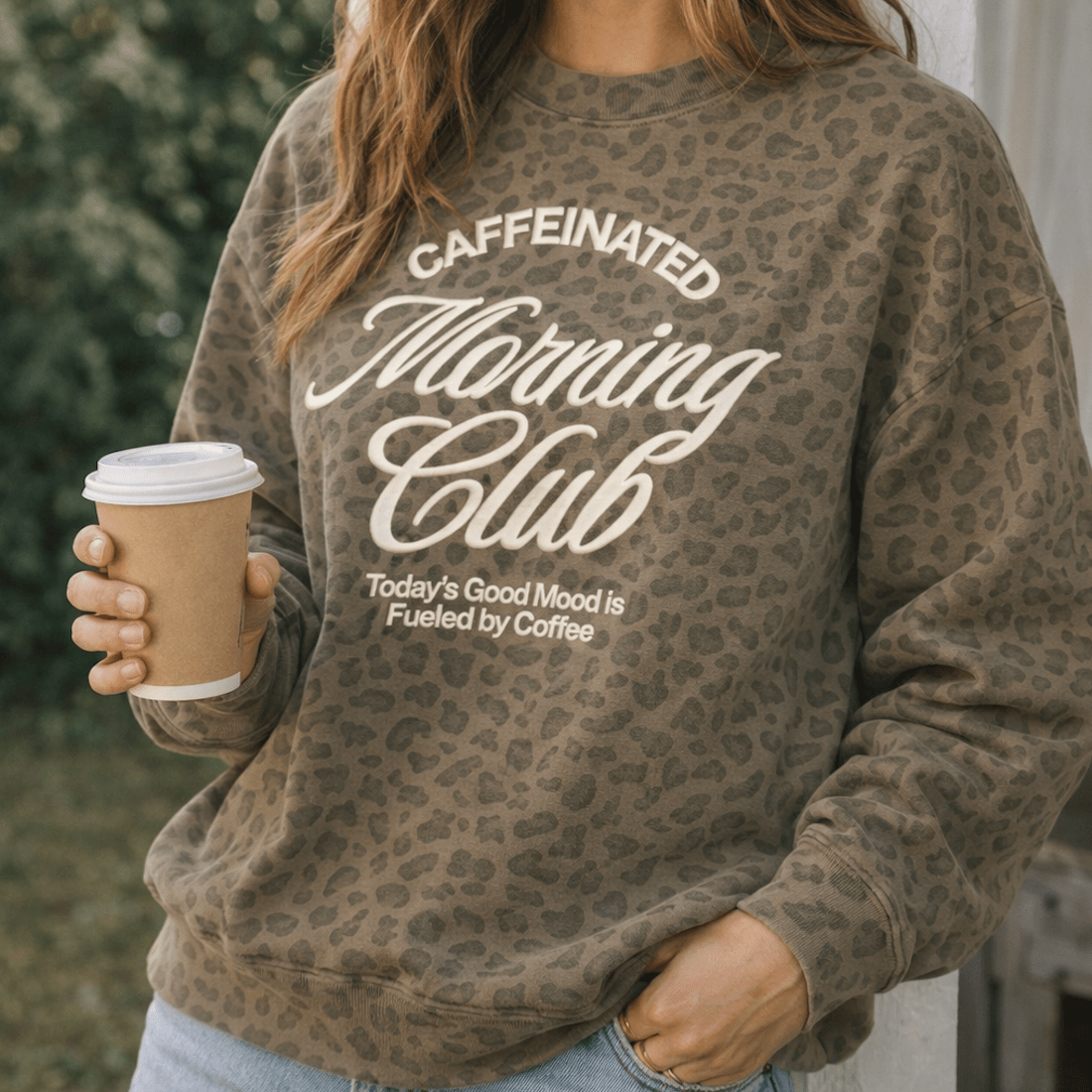 PUFF 'Caffeinated Morning Club' Vintage Leopard Crew