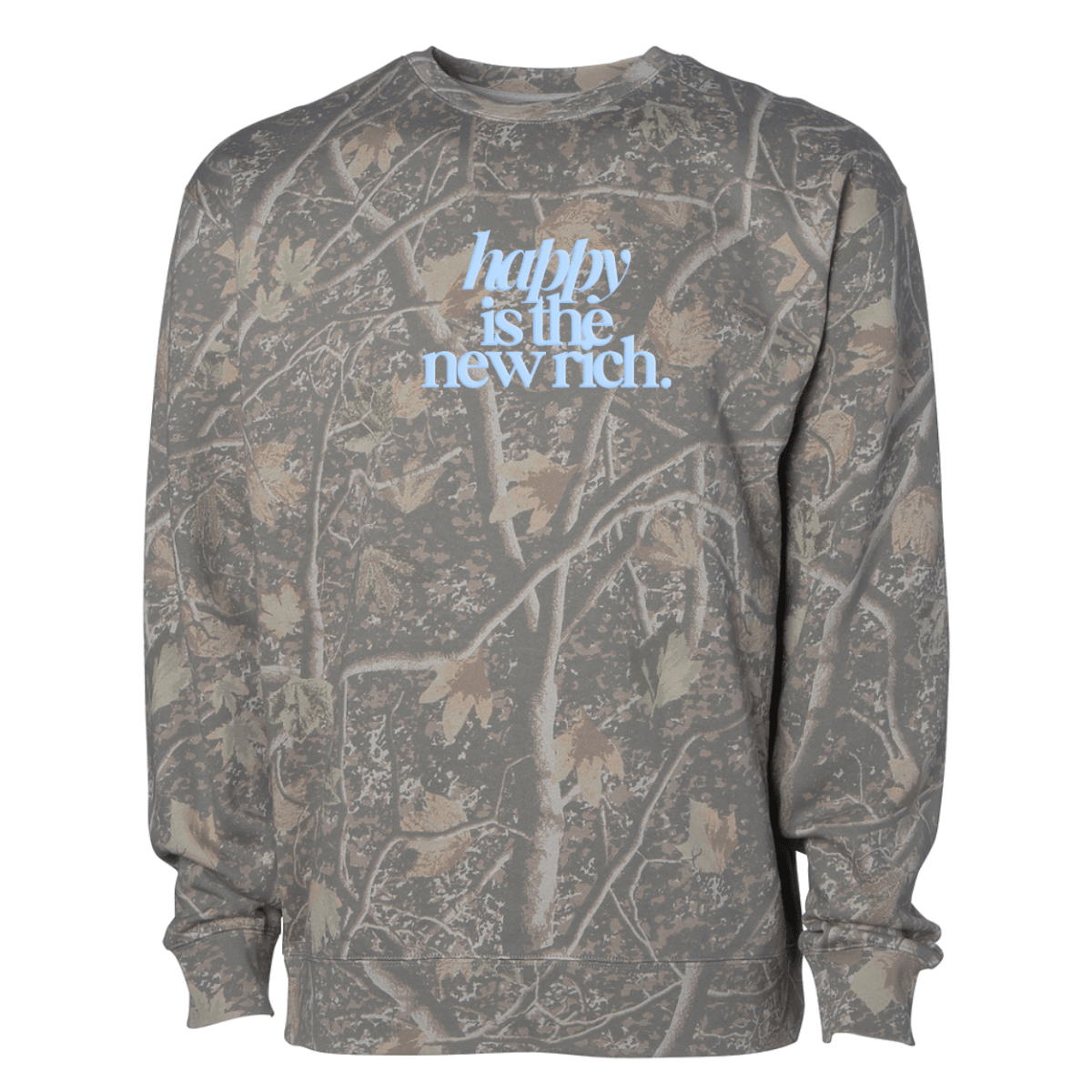 PUFF 'Happy Is The New Rich' Camo Hideaway Crewneck