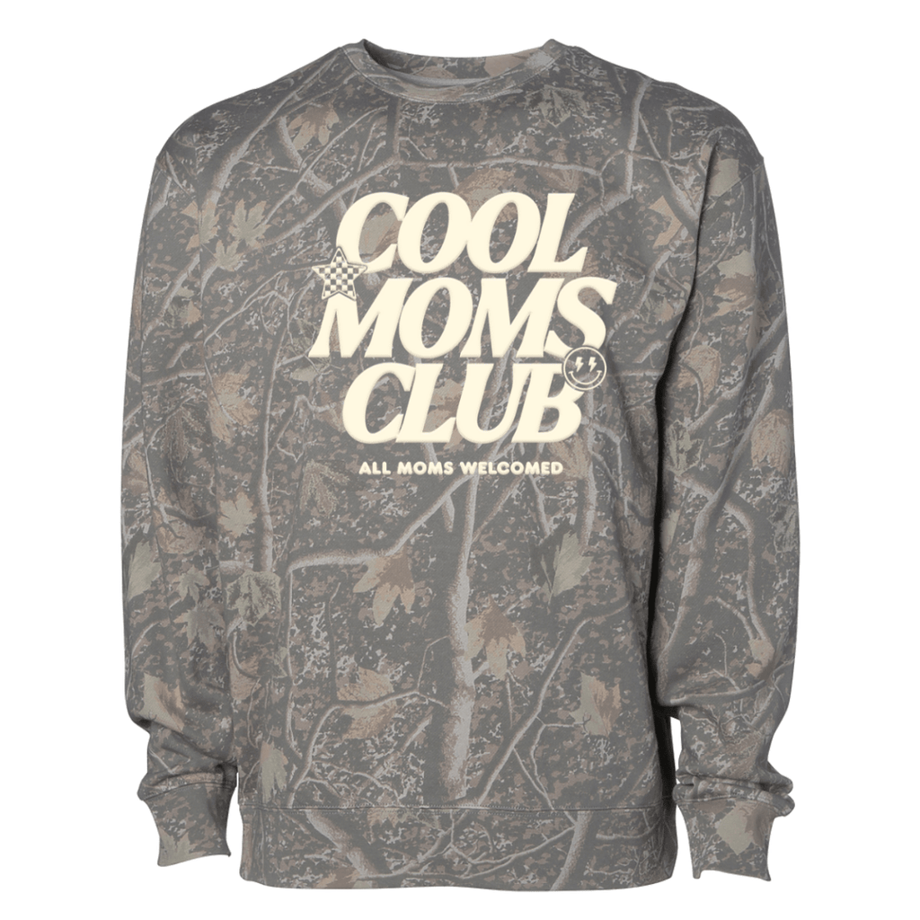 PUFF 'Cool Mom's Club - All Moms Welcome' Camo Hideaway Crewneck
