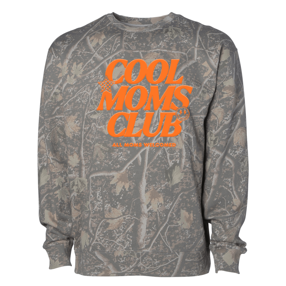PUFF 'Cool Mom's Club - All Moms Welcome' Camo Hideaway Crewneck